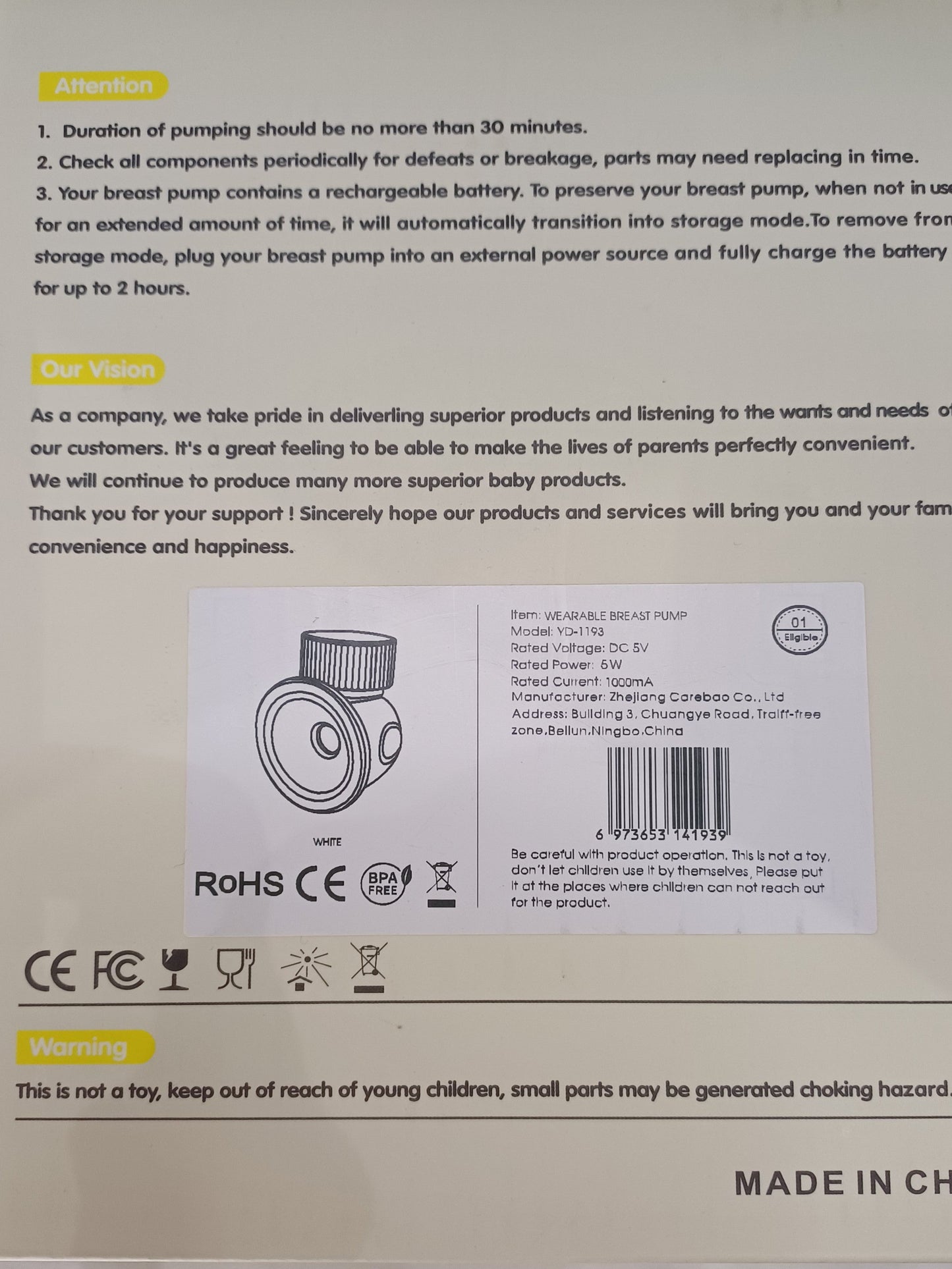 Hands Free Chargeable breast Pump